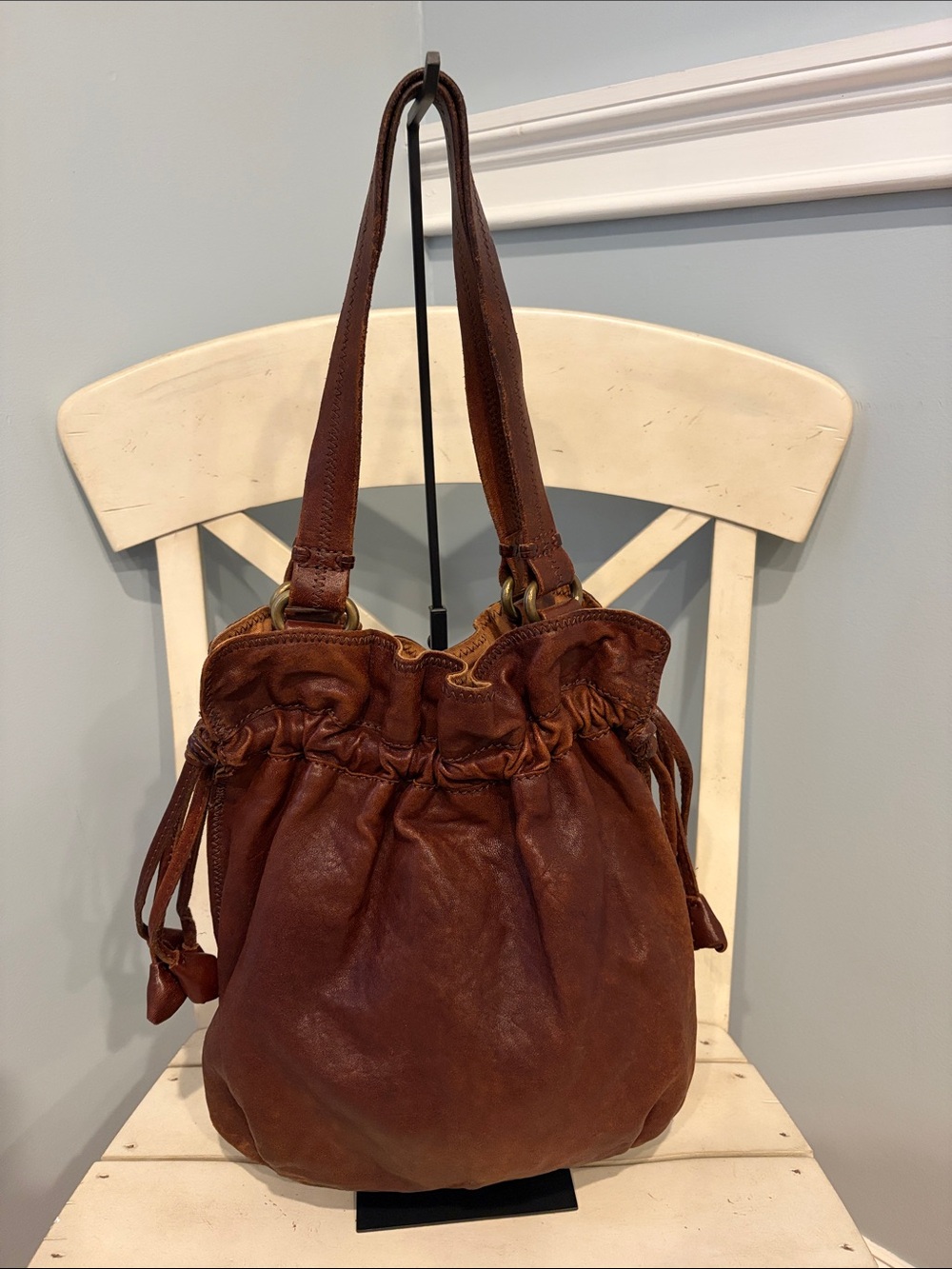 Vintage Lucky Hobo Soft Brown Leather Drawstring Shoulder Bag